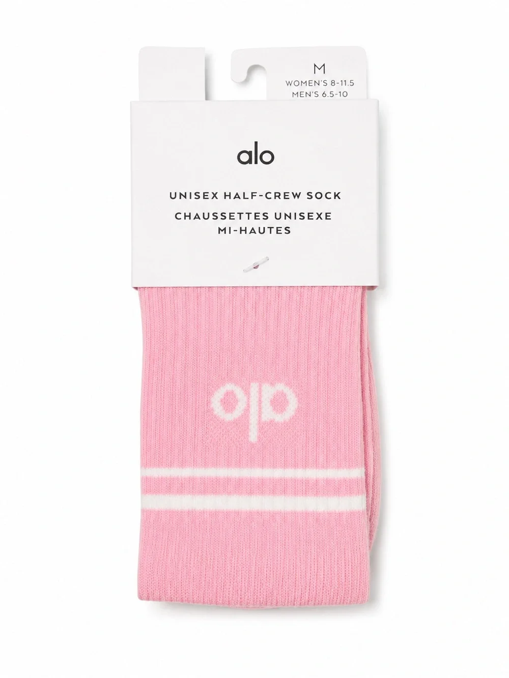 ALO Yoga Unisex Pink Half-Crew Athletic Socks with White Stripe